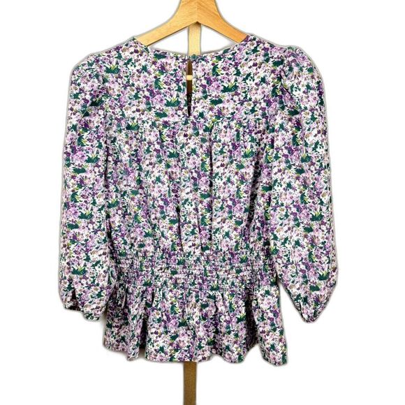 Anthropologie Pleione Floral Ruched Peplum Blouse Sz XS EUC - Picture 2 of 10